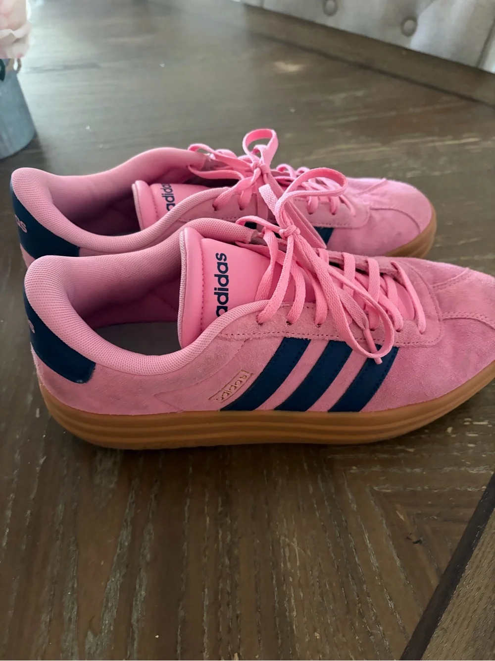Adidas Pink Gazelle Suede Sneakers with Navy Stripes size 10